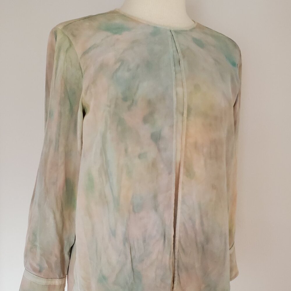 Sportmax couture Painted silk shirt gray ivory blue pink green beige S Med 4 6 8